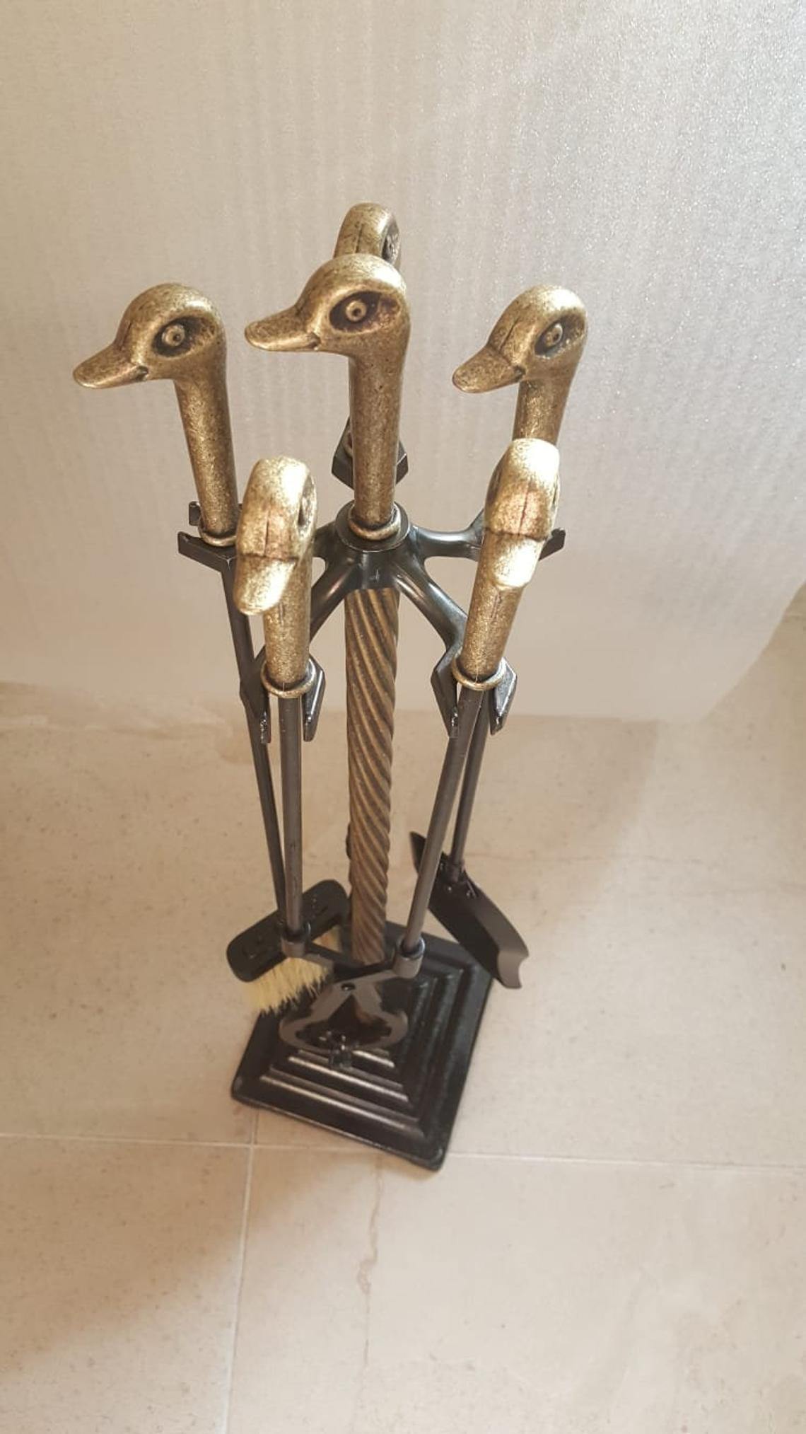 Fireplace Tools Brass Duck Head Fire Set With Stand