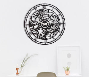 Large Flower Wall Clock, 50cm-70cm, Outdoor and Kitchen - clock for patio, floral wall clock, flower wall clock, large wall clock, metal wall clock, modern oversized wall clock, modern wall clock, outdoor wall art, Outdoor Wall Clock, silent wall clock - MOXVIO