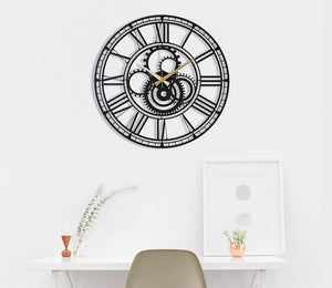 Gear Wall Clock, 50cm-70cm, Large Cogwheels Metal Wall Clock - artistic wall clock, cogwheels clock, gear wall clock, geometric wall art, metal wall clock, modern oversized wall clock, roman numeral wall clock, silent wall clock - MOXVIO