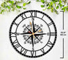 Large Compass Metal Wall Clock 60cm, Roman Numerals - compass wall clock, decorative wall art, large wall clock, metal compass wall clock, metal wall clock, nautical wall clock, Outdoor Wall Clock, roman numeral wall clock, round wall clock - MOXVIO