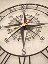 Large Compass Metal Wall Clock 60cm, Roman Numerals - compass wall clock, decorative wall art, large wall clock, metal compass wall clock, metal wall clock, nautical wall clock, Outdoor Wall Clock, roman numeral wall clock, round wall clock - MOXVIO