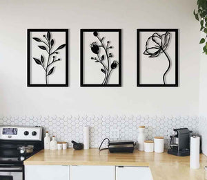 Metal Flowers Wall Décor For Kitchen, Living room & Outdoor - 3 pieces wall art, flower wall decor, garden wall art, kitchen wall decor, large wall decor, metal wall art, metal wall decor, outdoor wall hanging, wall decor - MOXVIO