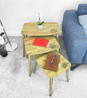 Nest of Tables, Green, Nested Tables, Lamp Side, Coffee Furniture, Oval Legs - coffee table, green nest of tables, green nested table, lamp side furniture, nest of tables, solid wood nest of tables, solid wood nested table, wooden nest of tables - MOXVIO