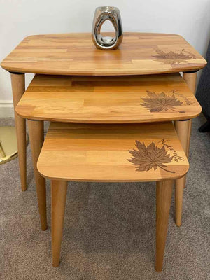 Nest of Tables, Nested Tables, Lamp Side, Coffee Furniture, Shiny Brown - coffee table, grape leaf furniture, nest of tables, solid wood nest of tables, solid wood nested table, wooden coffee table, wooden nest of tables - MOXVIO