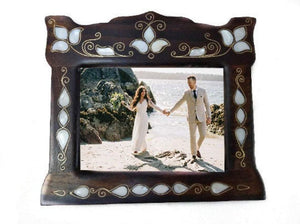 Wooden Picture Frame, Photo Frame, Mother of Pearl Inlaid, Wedding Photo Frame, Free Standing Photo Frame, Vintage Style Photo Frame - gift for boyfriend, gift for girlfriend, gift for him, gift for husband, gift for mom, gift for mother, gift for mother's day, gift for wife, large wall clock, mothers day gift, wood photo frame, wooden picture frame - MOXVIO