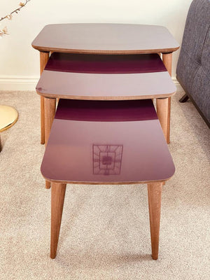 Purple Nest of Tables, Wooden Nested Tables, Lamp Side, Coffee Furniture - coffee table, lamp side furniture, nest of tables, purple nest of tables, purple nested tables, solid wood nest of tables, solid wood nested table, wooden nest of tables - MOXVIO
