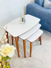 White Nest of Tables, Nested Tables, Lamp Side, Coffee Furniture, Lined - coffee table, lamp side furniture, lined pattern nest of tables, nest of tables, solid wood nested table, white nest of tables, wooden coffee table, wooden nest of tables - MOXVIO