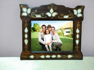 Wood Photo Frame, Picture Frame, Mother of Pearl Inlaid, Free Standing, Vintage - gift for boyfriend, gift for girlfriend, gift for him, gift for husband, gift for mom, gift for mother, gift for mother's day, gift for wife, large wall clock, mothers day gift, wood photo frame, wooden picture frame - MOXVIO
