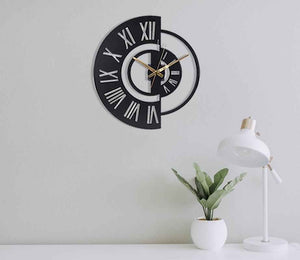 Black Modern Large Wall Clock (50cm), Roman Numerals - black and white wall clock, clock for patio, large wall clock, metal wall clock, modern oversized wall clock, modern wall clock, roman numeral wall clock, silent wall clock - MOXVIO